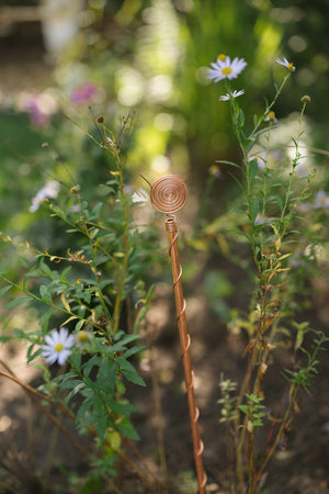 Kopero Électroculture 60 cm, une antenne parmi des fleurs sauvages dans le jardin