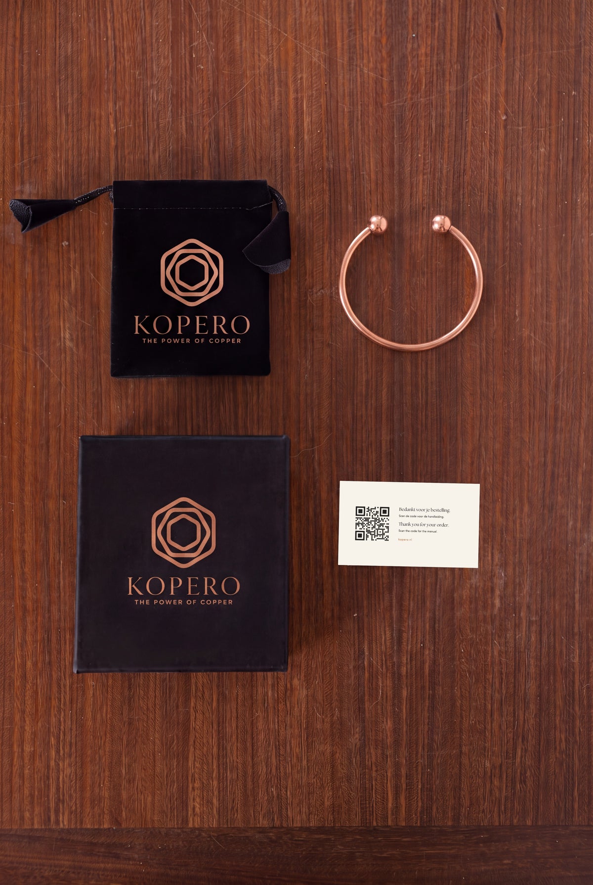 Kopero Premium Bracelet en Cuivre Rond, avec pochette en velours, écrin et carte de remerciement